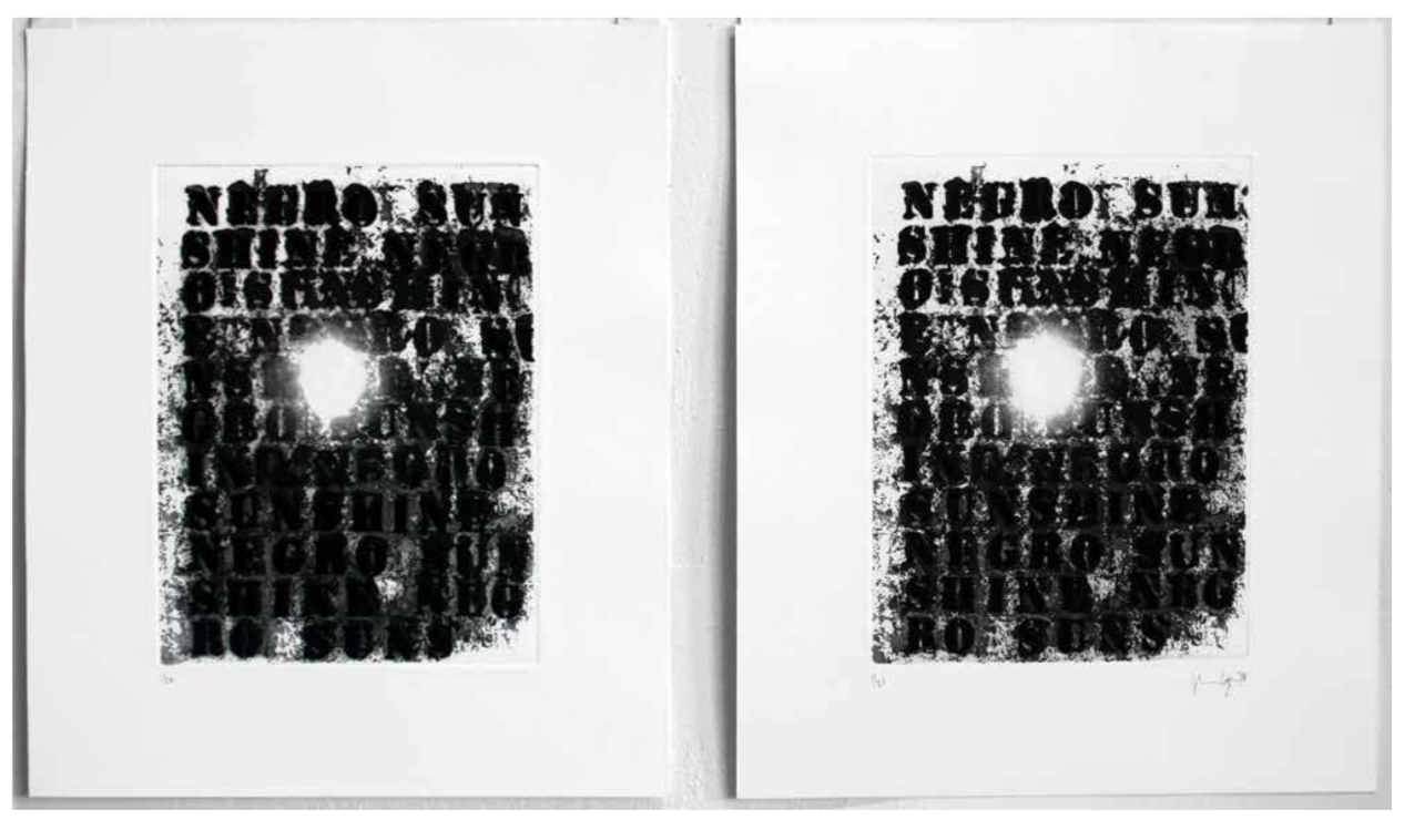 Lot #11
Glenn Ligon
Untitled, 2010
Etching on somerset paper
18 1⁄2 × 15 1⁄2 inches each (diptych)
 Edition 2/20