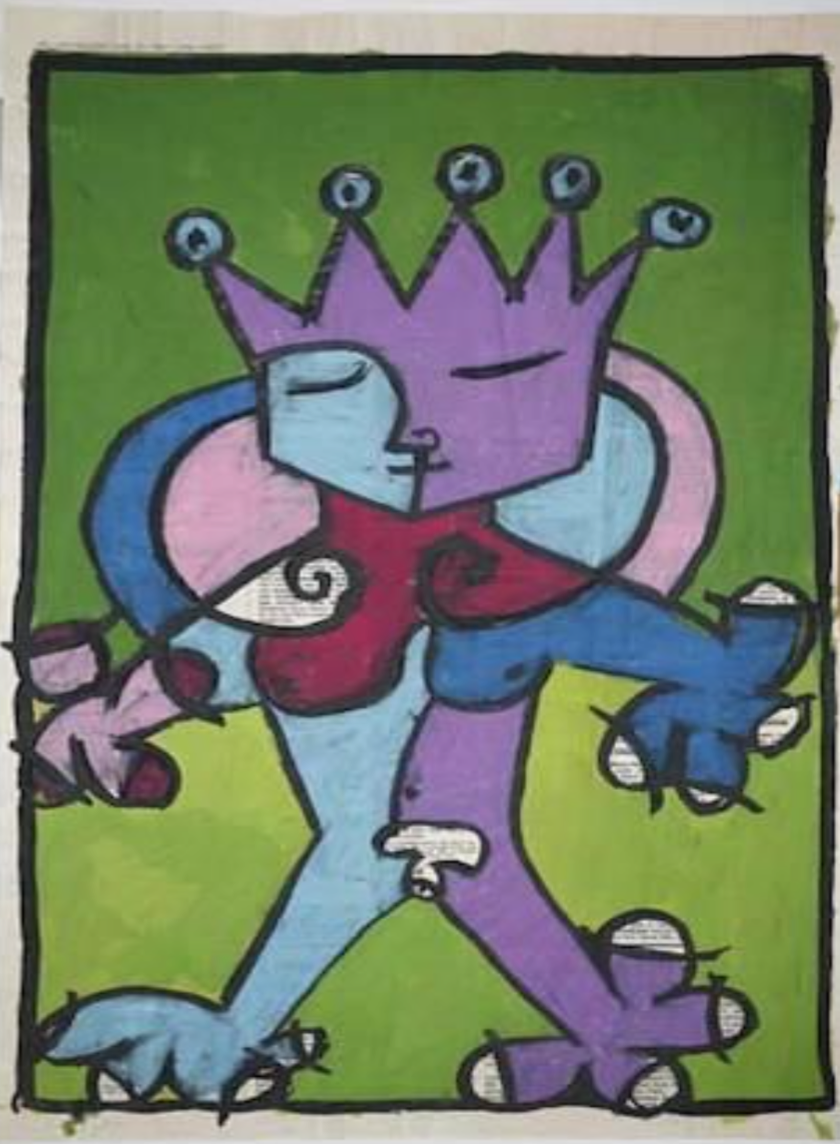 Lot #4
Romero Britto
“Prince” (Elf Nude), 1987 
Oil, pastel, newspaper 23 × 14 inches