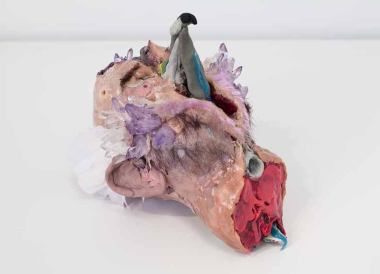 Lot #1 
David Altmejd
Untitled, 2013
Epoxy clay, epoxy gel, resin, acrylic paint, synthetic hair, chicken feathers, quartz, glass stain, glitter
10 1⁄2 × 11 1⁄2 × 8 inches